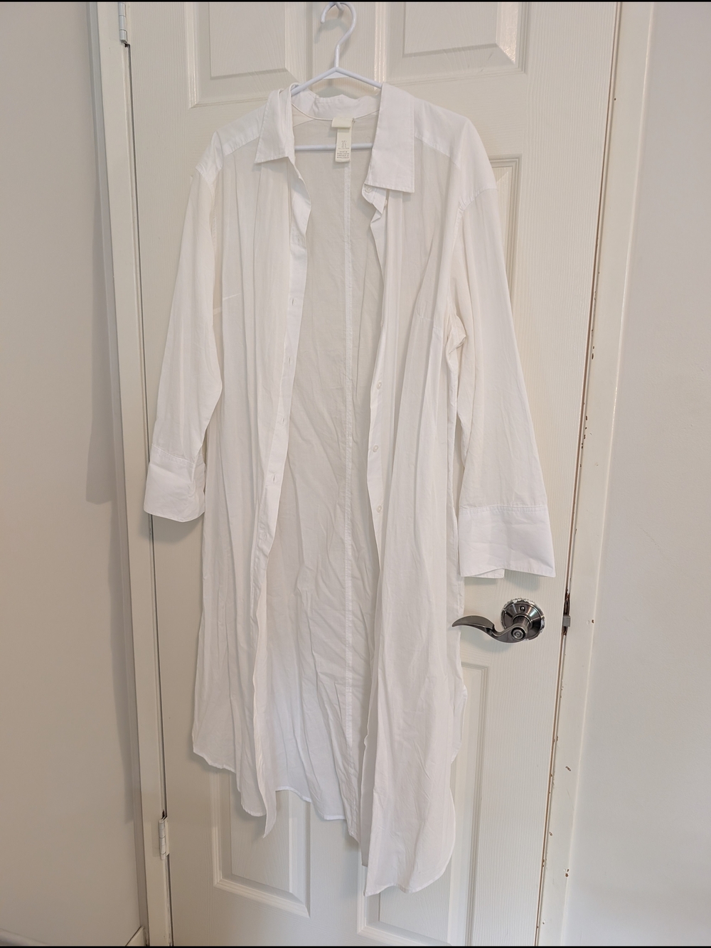 White Longline Button-Front Shirt Dress / Beach Coverup